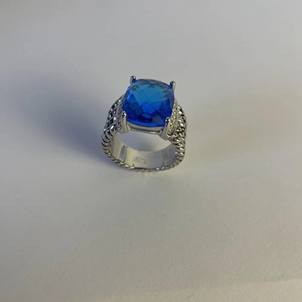 Wheaton® Ring in Sterling Silver with Blue Topaz and Pavé Diamonds Size 7